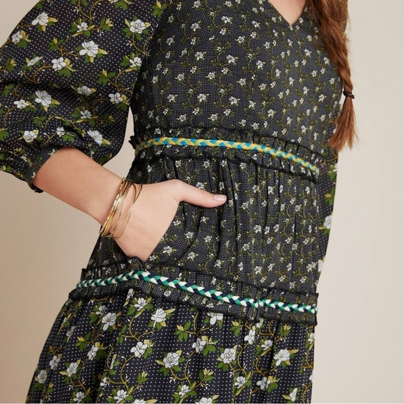 Anthropologie Karoline Tiered Maxi Dress Long Sleeve Ditsy Floral size 14 Boho - Picture 3 of 16